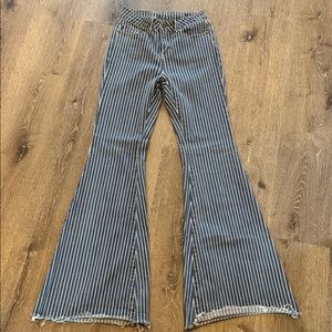Judy Blue Black and White Striped Flare Jeans